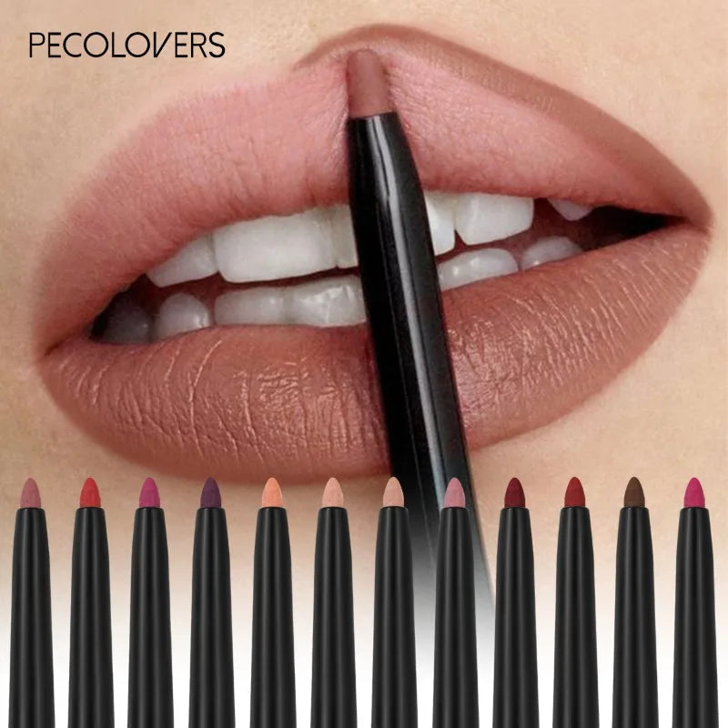 Waterproof Matte Lipliner Pencil Red Contour Tint Lipstick Long Lasting Non-Stick Cup Moisturising Lips Makeup 12 Colors